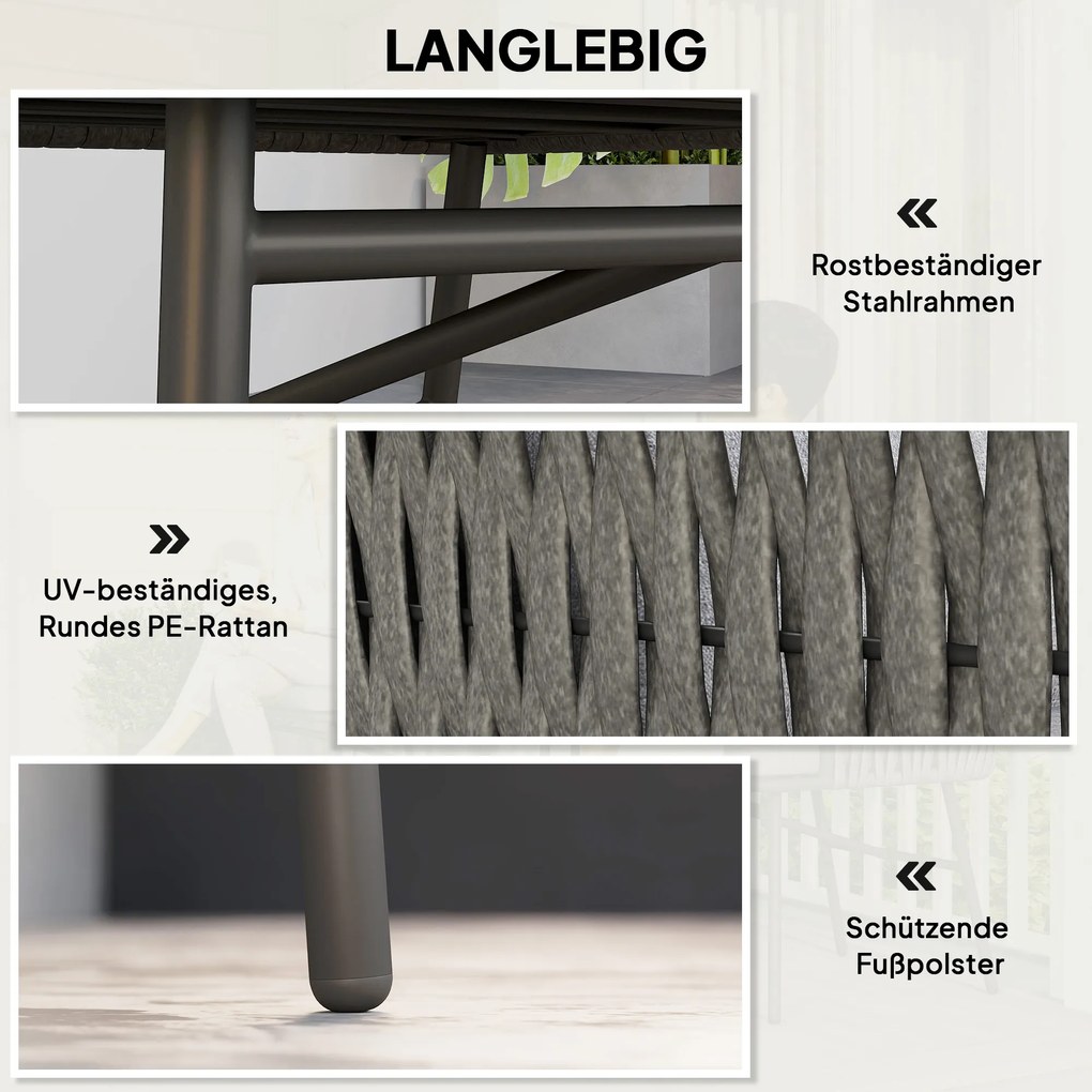 Outsunny 3-częściowy Zestaw Mebli Ogrodowych, 2 Krzesła, 1 Stół, Zestaw Bistro, Sztuczny Rattan, Rama Stalowa, Stół Metalowy, 4 Poduszki, Szary