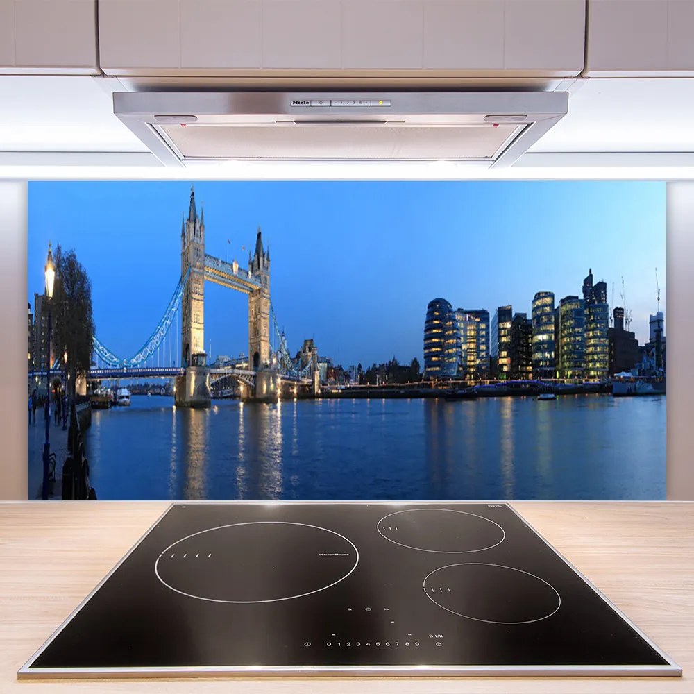 Panel Szklany do Kuchni Podświetlony Most Miejski