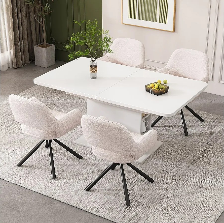 Zestaw 4 obrotowych krzeseł do jadalni w tkaninie sherpa - 60 x 60 x 80 cm - z podłokietnikami - biały