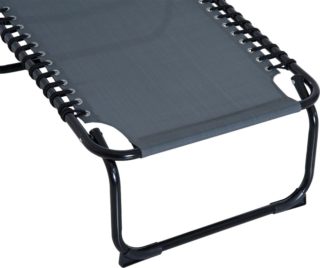 Outsunny Leżak Składany Ogrodowy Ciemnoszary Stal i Tkanina Siatkowa 4 Stopnie Regulacji Oparcia 197x58x76cm | Aosom PL