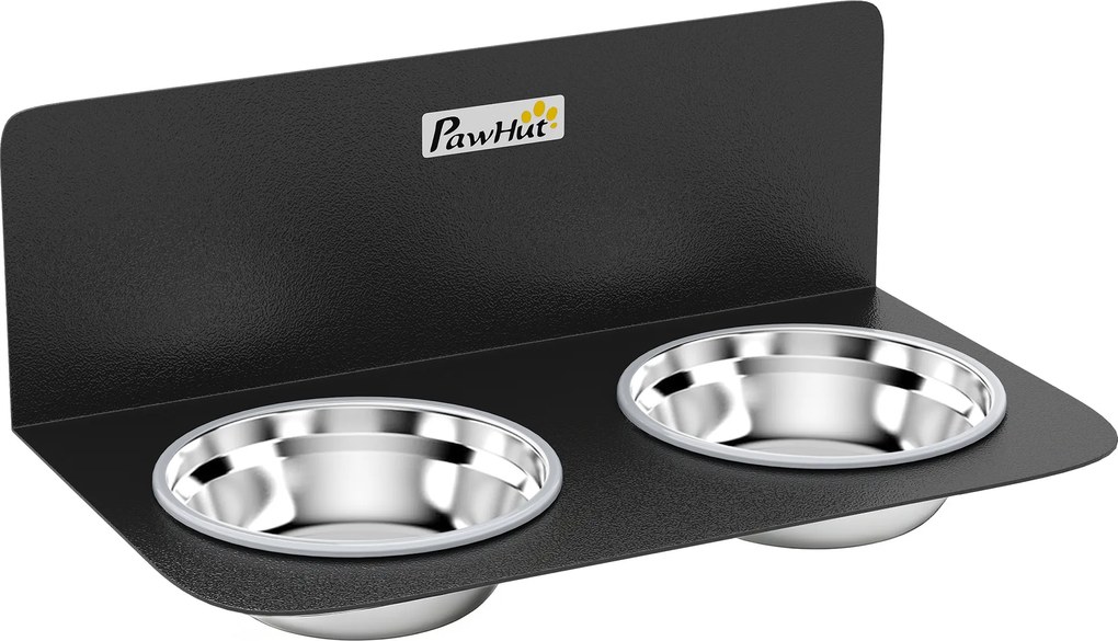 PawHut Miska dla psa regulowana wysokość ścienna z 2 x 800 ml miskami 42 x 23,5 x 14 cm Czarny | Aosom PL