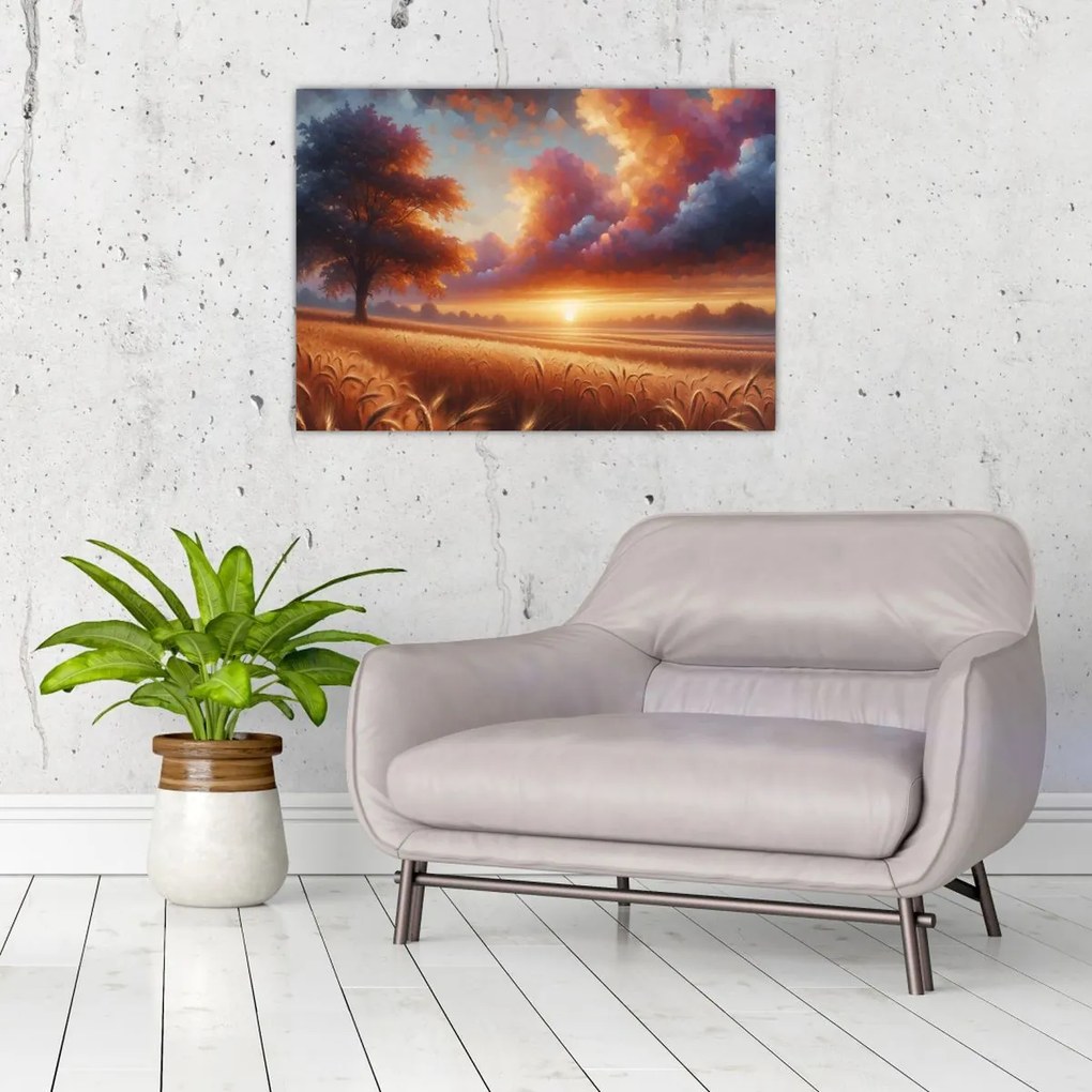 Obraz – Zachód słońca na polu (70x50 cm)