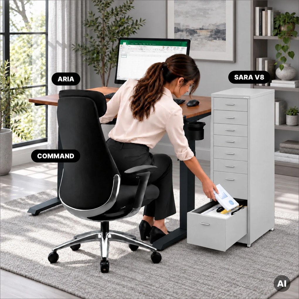 Szafka kartotekowa na kółkach, metalowa, 8 szuflad, na dokumenty, szara, 300x1100x600 mm: SARA V8