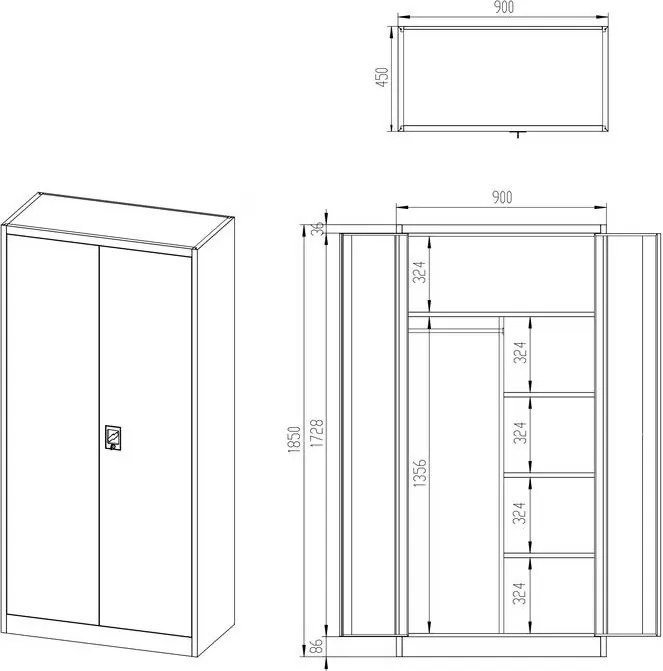 Socjalna szafa ubraniowa Eco Design Dawid, 90x45x185 cm, antracyt/orzech