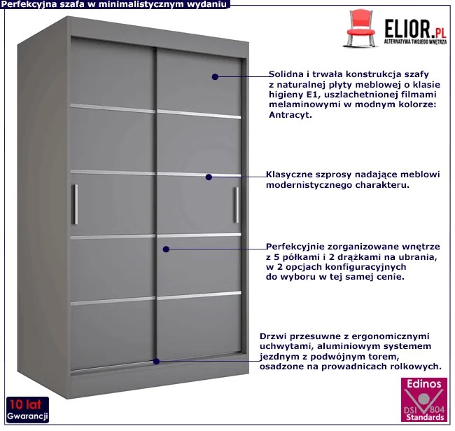 Antracytowa szafa przesuwna 120 Z4-C62