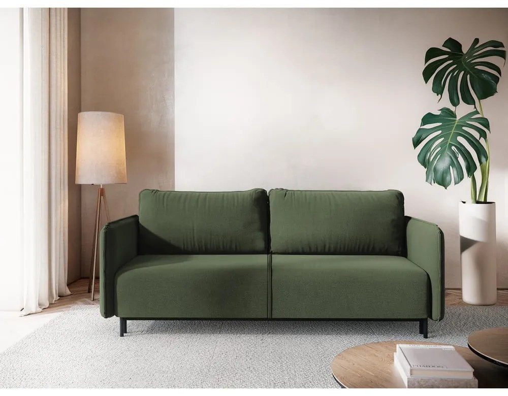 Zielona rozkładana/ze schowkiem sofa 226 cm Luana – Makamii