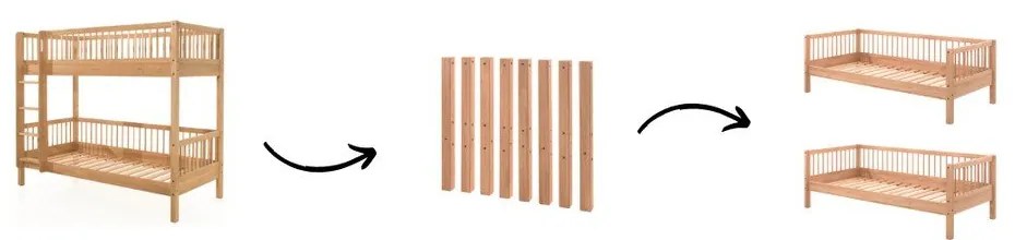 Piętrowe łóżko dziecięce z litego drewna bukowego ze stelażem 90x200 cm w naturalnym kolorze Forrest – Vipack