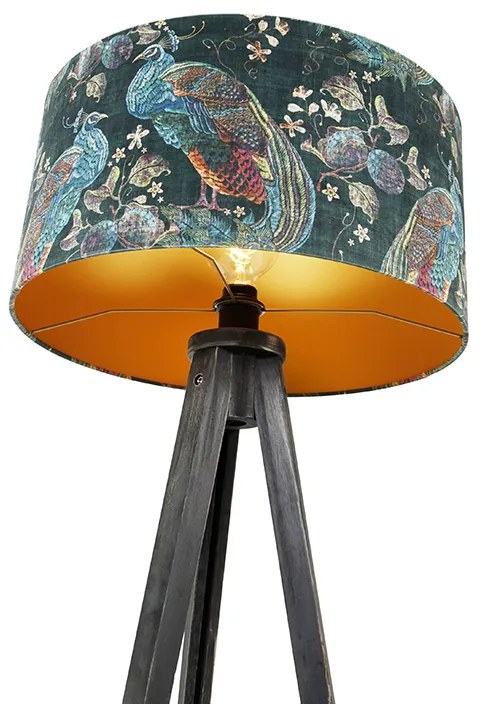 Lampa podłogowa statyw czarna z abażurem w kolorze pawia 50 cm - Tripod Classic Nowoczesny Oswietlenie wewnetrzne