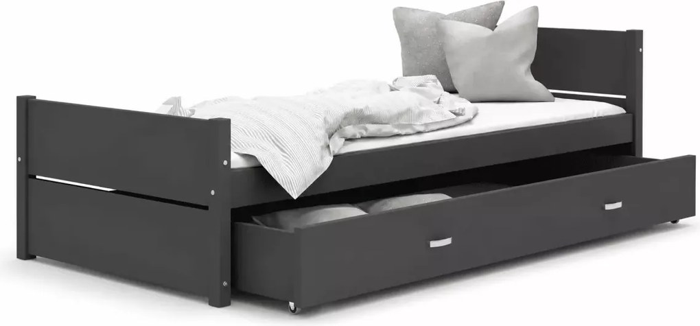 Łóżko dziecięce Modig 90x200 z szufladą białe/szare stelaż Flex