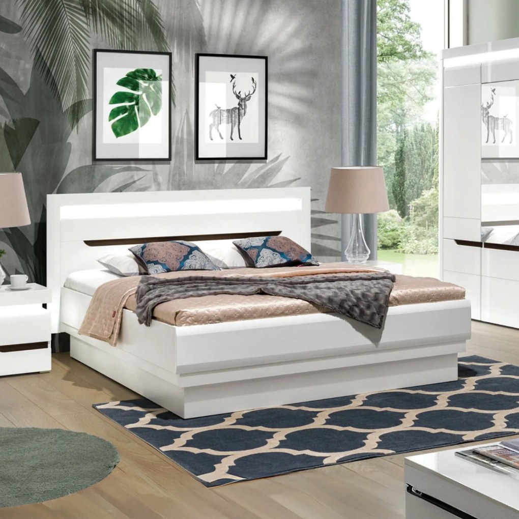 Łóżko Drewniane Dwuosobowe 160x200 cm z Pojemnikiem IVORY Białe Nowoczesne