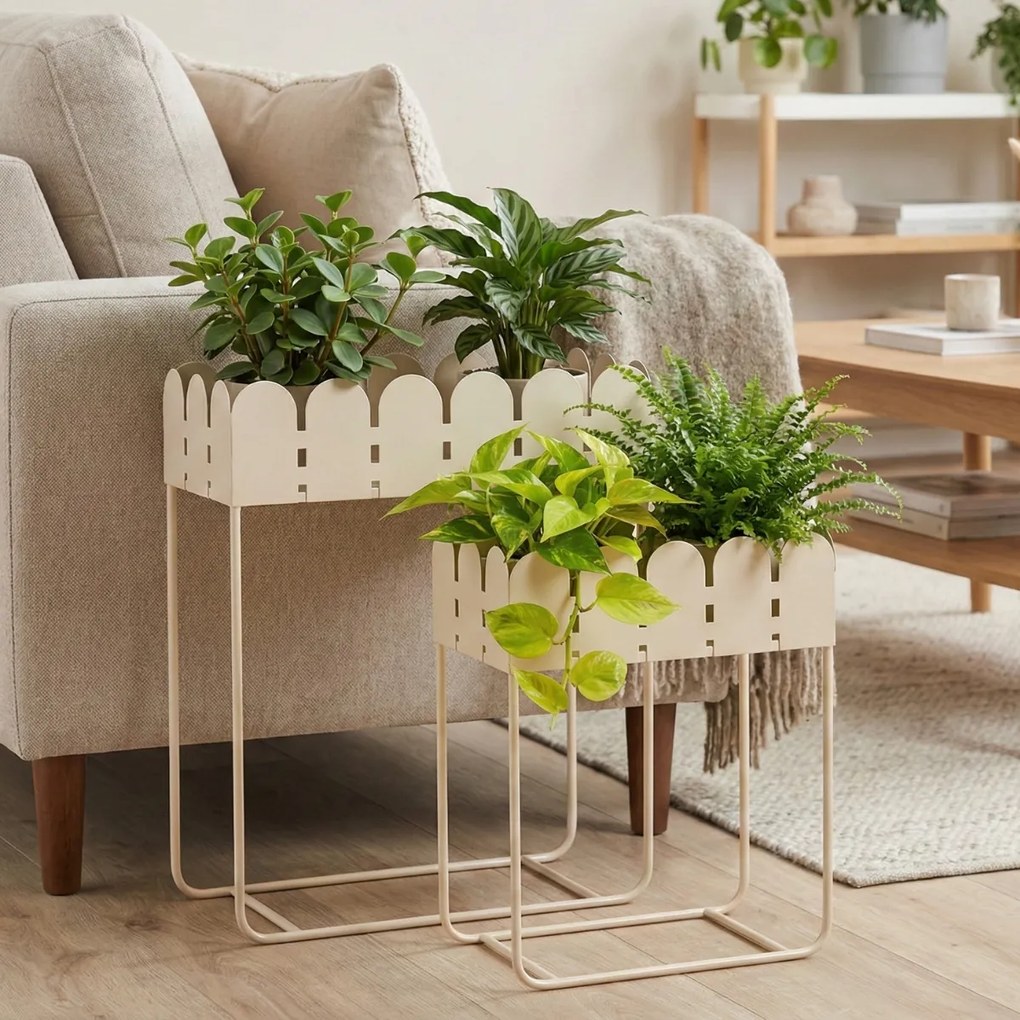 Zestaw 2 metalowych kwietników stojących z falowanym brzegiem SENSE