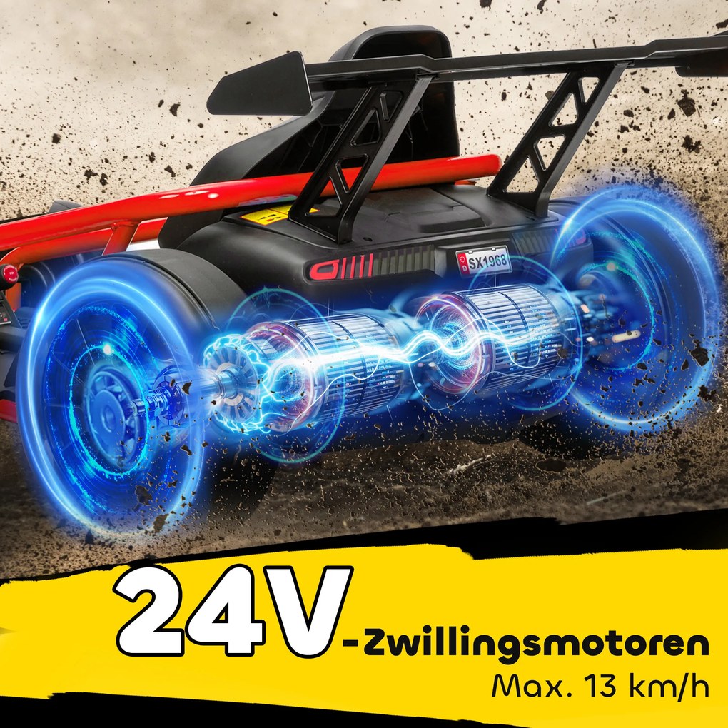AIYAPLAY 24V Elektryczny gokart do jazdy i driftu, opony nylonowe, pas bezpieczeństwa, klakson, muzyka dla 8-12 lat Czerwony