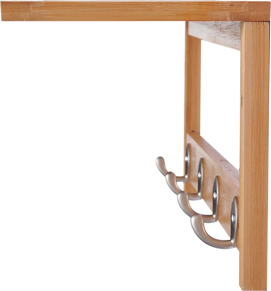 HOMCOM Wieszak ścienny z haczykami, montaż ścienny oszczędzający miejsce, nośność 5 kg, 50 x 16 x 17,5 cm drewno naturalne