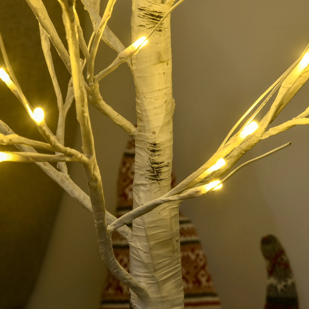 HOMCOM Sztuczne Drzewo, Sztuczna Brzoza z Oświetleniem LED, Ciepłobiałe, Realistyczna Biała Kora, 17Dł x 17Szer x 120Wys cm
