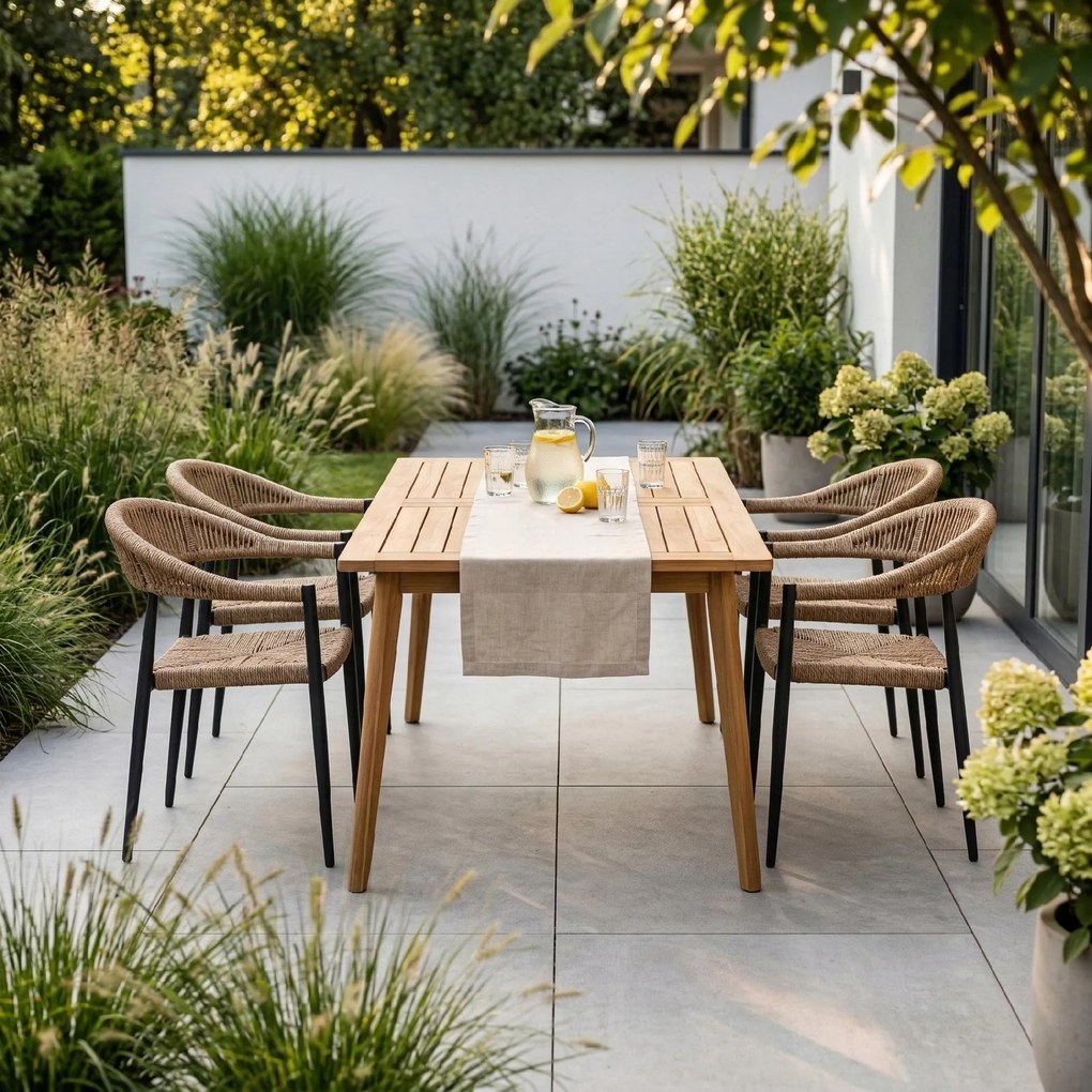 Krzesło Ogrodowe Czarne 56x60x78 cm Plecione Brązowe Sznurki Nowoczesne