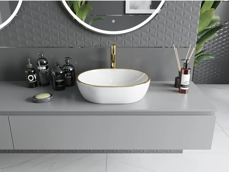 Mexen Viki umywalka nablatowa 48 x 35 cm, biała/złota rant - 21054805
