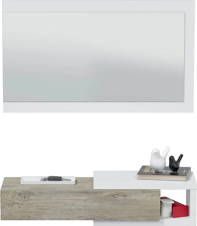 Wisząca konsola z 1 szufladą i 1 lustrem L95 cm - NOON Biały Mat