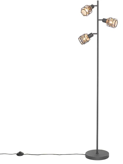 Designerska lampa podłogowa czarna ze złotem 3-światła - NoudDesignerski Oswietlenie wewnetrzne