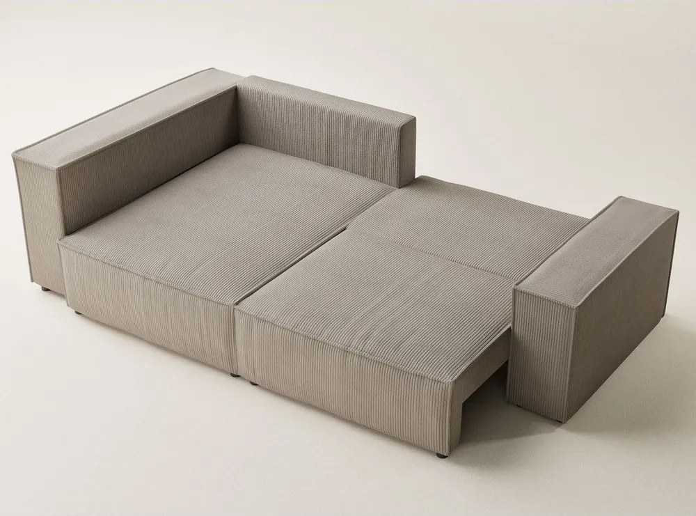 Beżowy sztruksowy rozkładany/ze schowkiem narożnik (lewostronny/w kształcie litery L) Tonga – Maison de Rêve