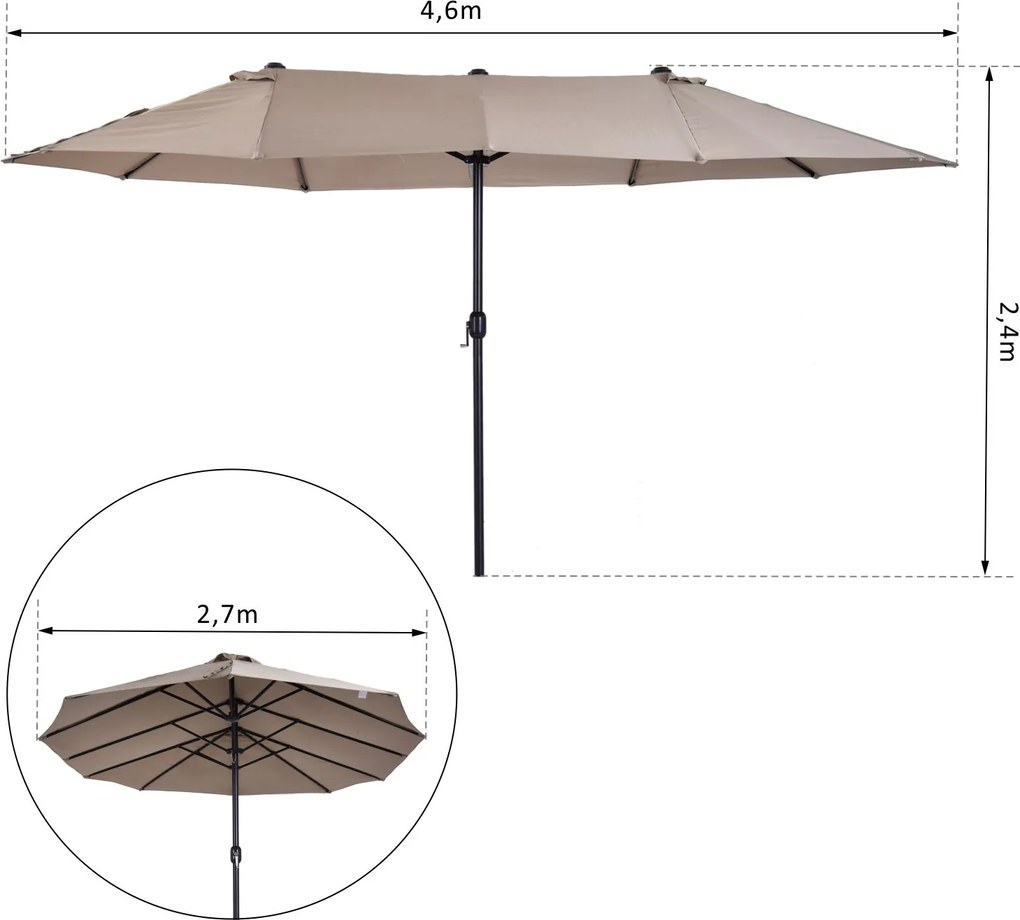 Outsunny Parasol Owalny Podwójny Ogrodowy z Korbką Jasnokawowy 460x270x240cm Idealny na Targ i Taras | Aosom PL