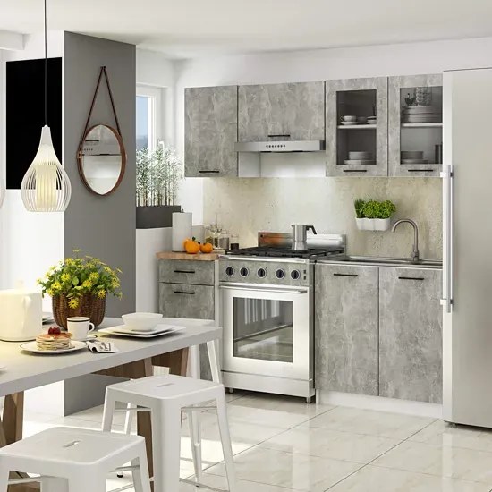 Mały komplet mebli kuchennych beton z witryną 180 cm M6-W78