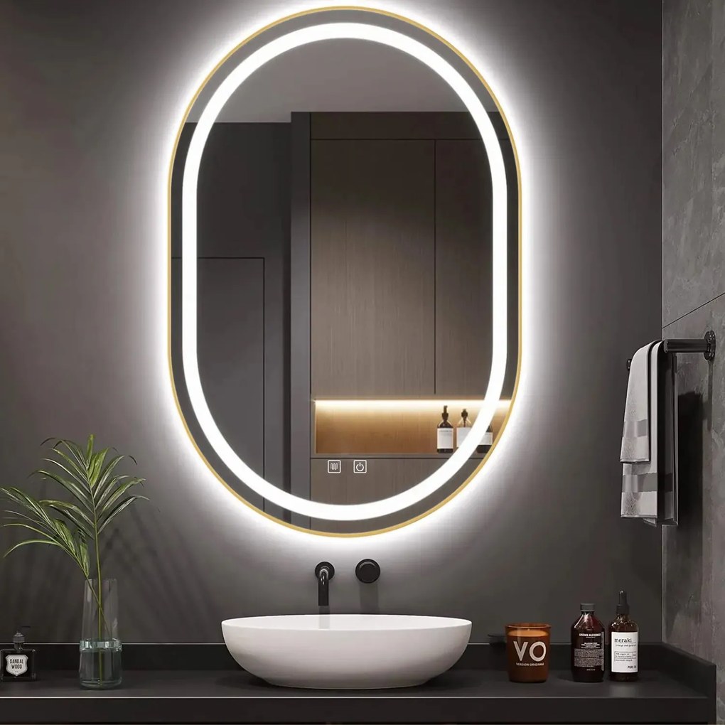 LUSTRO ŚCIENNE LED OLL 60x90 cm Złote Szczotkowane