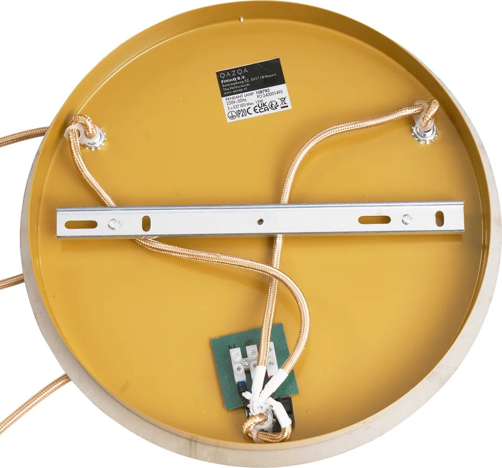 Lampa wisząca w stylu Art Deco mosiądz ze szkłem bursztynowym 3-źródła światła - Douglass