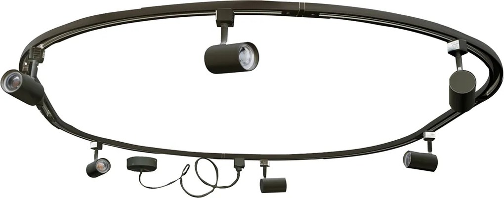 Nowoczesny system oświetlenia szynowego z 6 czarnymi reflektorami, 1-fazowy, owalny 100 cm - Iconic Jeana