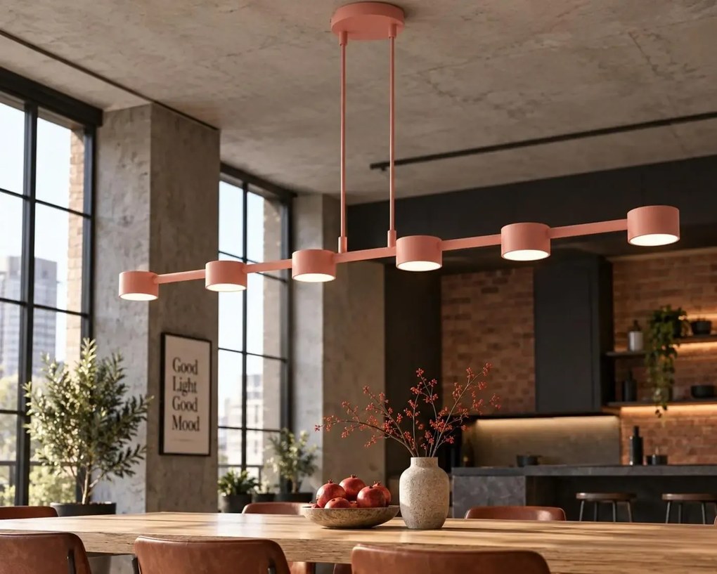 Megara 6 Coral – loftowa lampa wisząca odcień różu