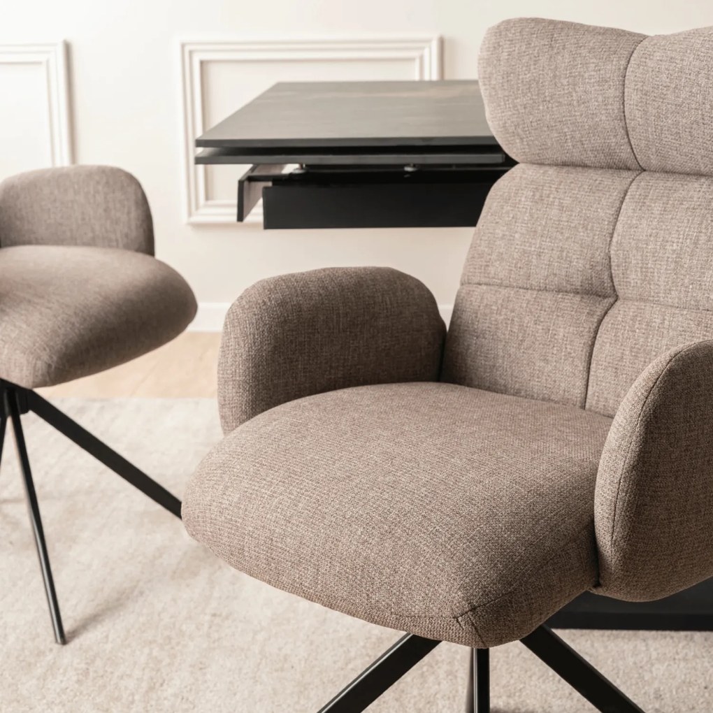 Krzesło Tapicerowane Obrotowe ALVARO Brązowe Nowoczesne