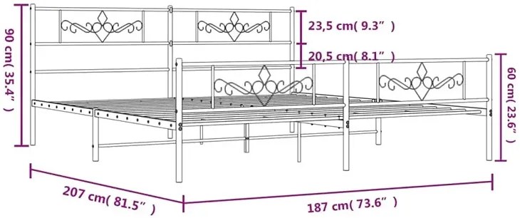 Czarne metalowe łóżko małżeńskie 180x200cm - Gisel