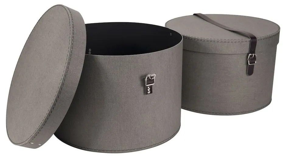 Szare kartonowe pojemniki zestaw 2 szt. z pokrywką ø 37,5x25,5 cm Rut Canvas Paper Laminate – Bigso