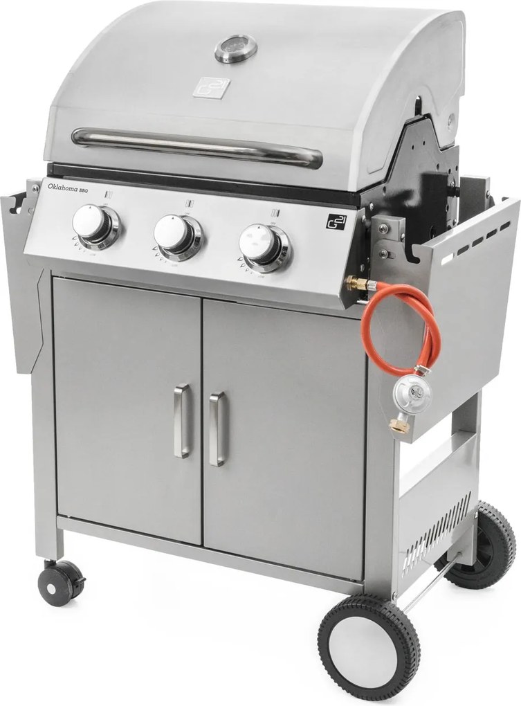 Grill gazowy OKLAHOMA BBQ, 4 palniki, z reduktorem, srebrny Penta CZ