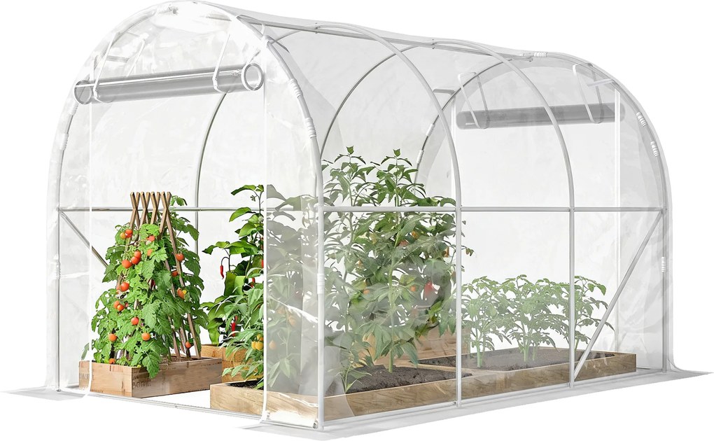 Outsunny Tunel foliowy (polytunnel), szklarnia z możliwością wejścia z ocynkowanym stalowym stelażem i odpornym na UV pokryciem PE, przezroczysta | Aosom PL
