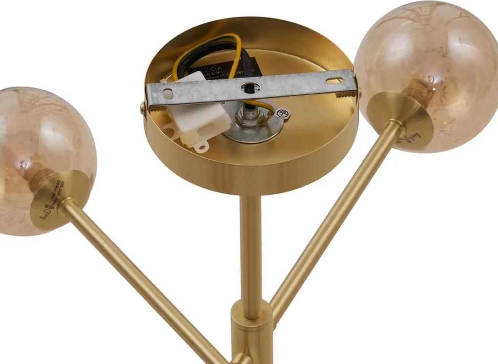 Nowoczesna lampa sufitowa mosiężna z bursztynowym szkłem 6-punktowa - Ryan