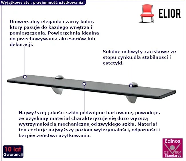 Solidna czarna półka szklana 60x10 - Imker