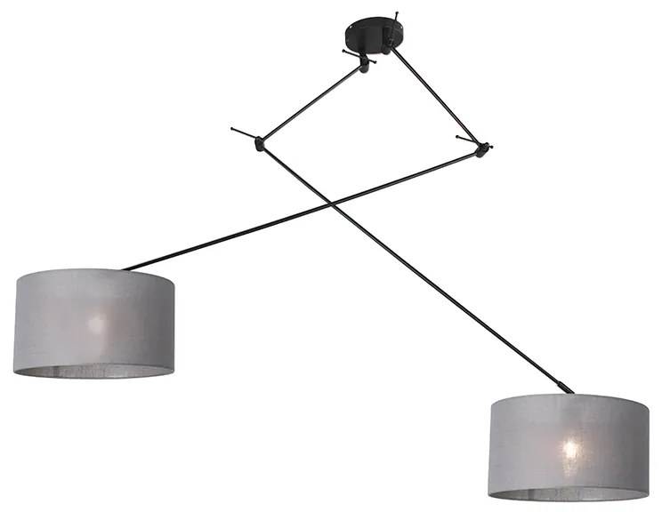 Lampa wisząca czarna z kloszem 35 cm szary regulowany 2-światła - Blitz Nowoczesny Oswietlenie wewnetrzne