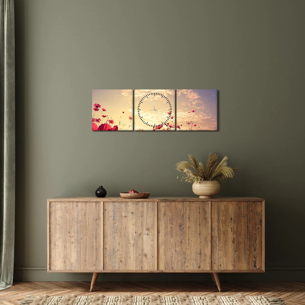 Obraz - Łąka z kwiatami (z zegarem) (90x30 cm)