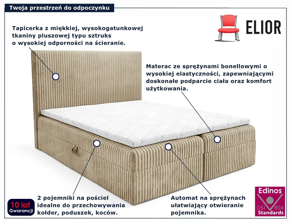 Jasnobrązowe łóżko tapicerowane sztruksem 5 rozmiarów T7-K24