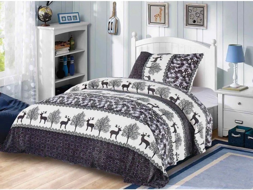 PrzytulneMieszkanie.pl PrzytulneMieszkanie.pl PrzytulneMieszkanie.pl 2x szara pościel z mikropluszu ŚWIĄTECZNY RENIFER + prześcieradło z mikropluszu SOFT 180x200 cm białe