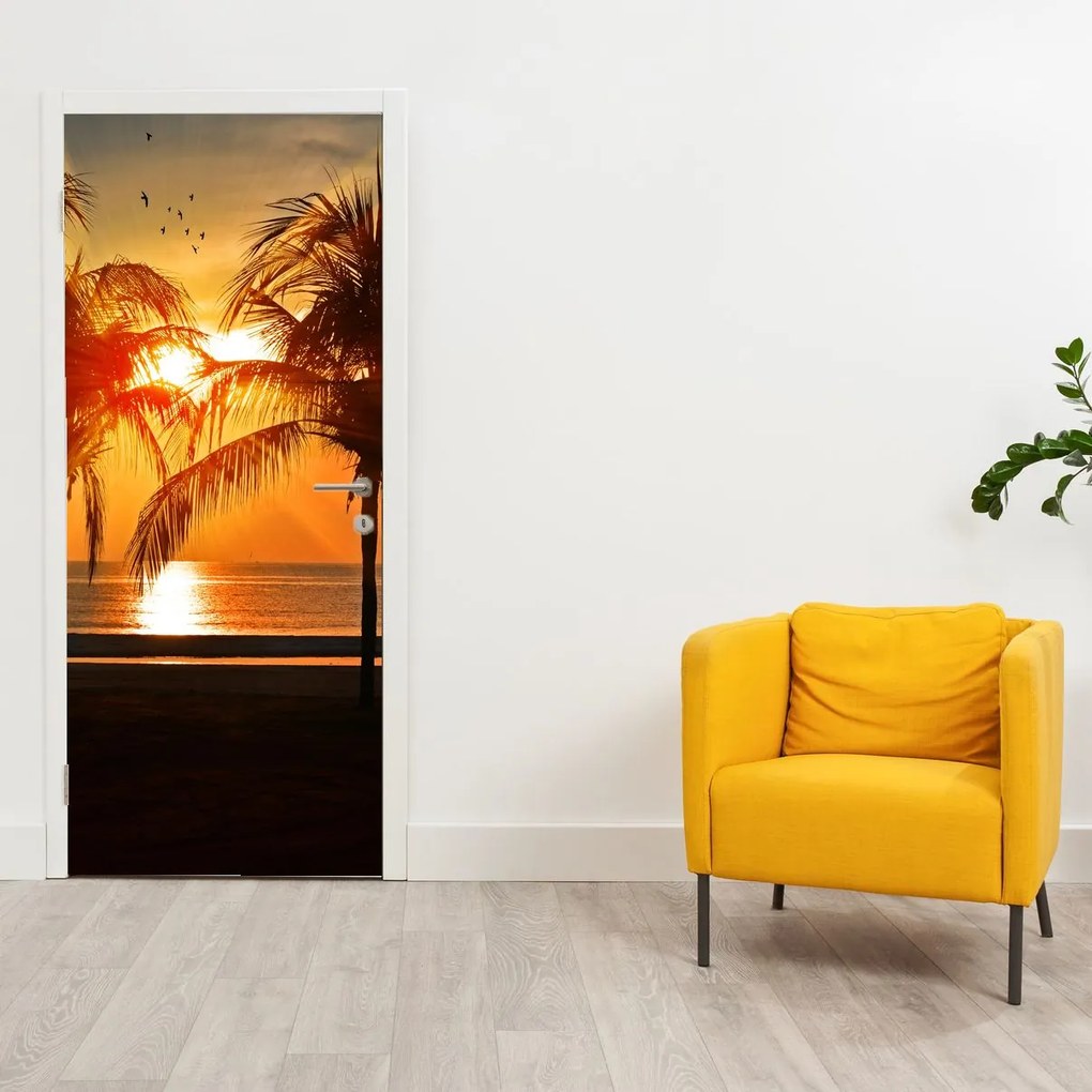 Fototapeta na drzwi - Palmy o zachodzie Słońca (95x205cm)