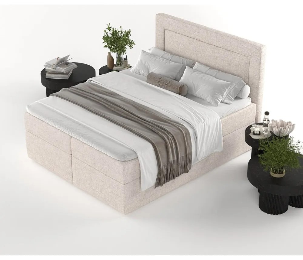 Beżowe łóżko boxspring ze schowkiem 160x200 cm Imagine – Maison de Rêve