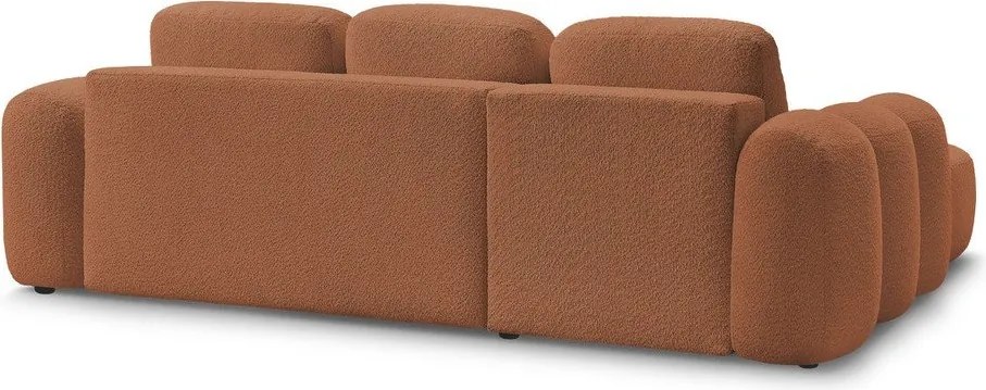 Pomarańczowy rozkładany narożnik z materiału bouclé ze schowkiem (lewostronny/z szezlongiem) Montaigne – Bobochic Paris