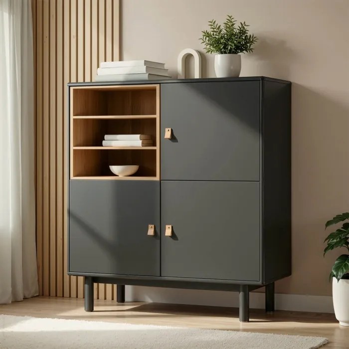 Komoda Trzydrzwiowa VEDDE 100 cm Czarna Loftowa