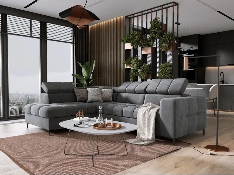 Narożnik PABLOS układ L strona Prawa w tkaninie VOGUE 14 regulowane zagłówki z funkcją spania