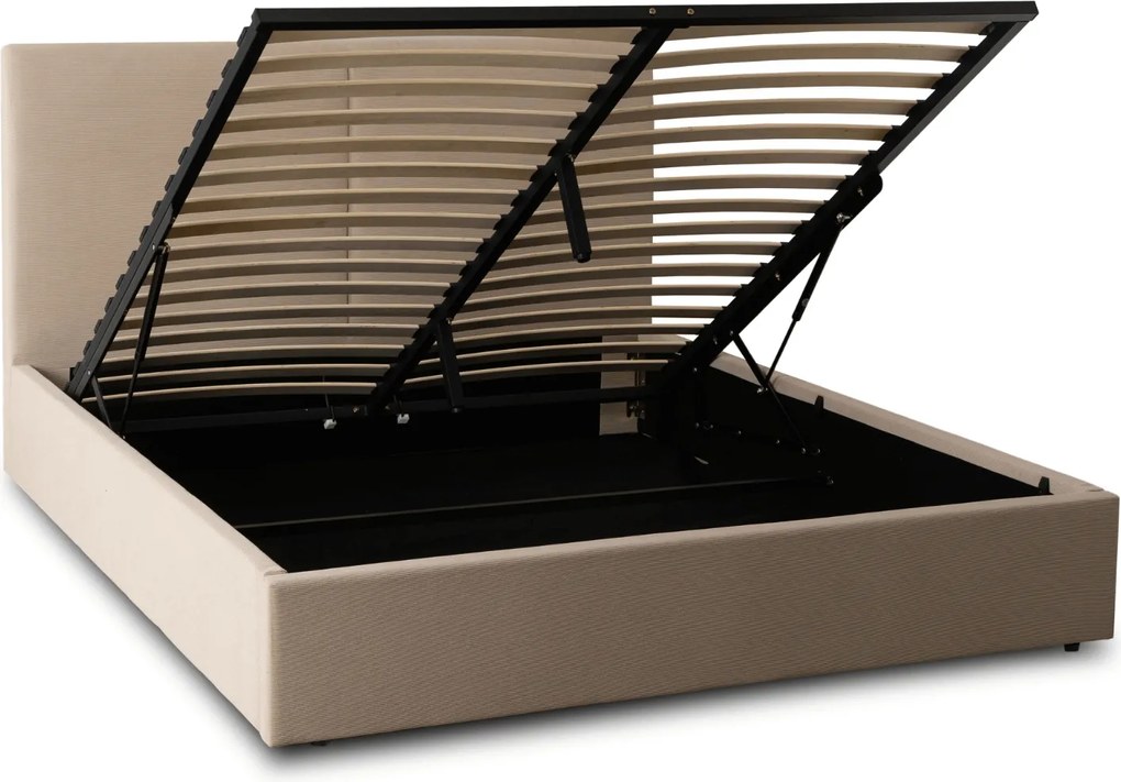 Łóżko Tapicerowane 140x200 cm MARSYLIA ze Stelażem i Pojemnikiem Dwuosobowe Sztruksowe Beżowe