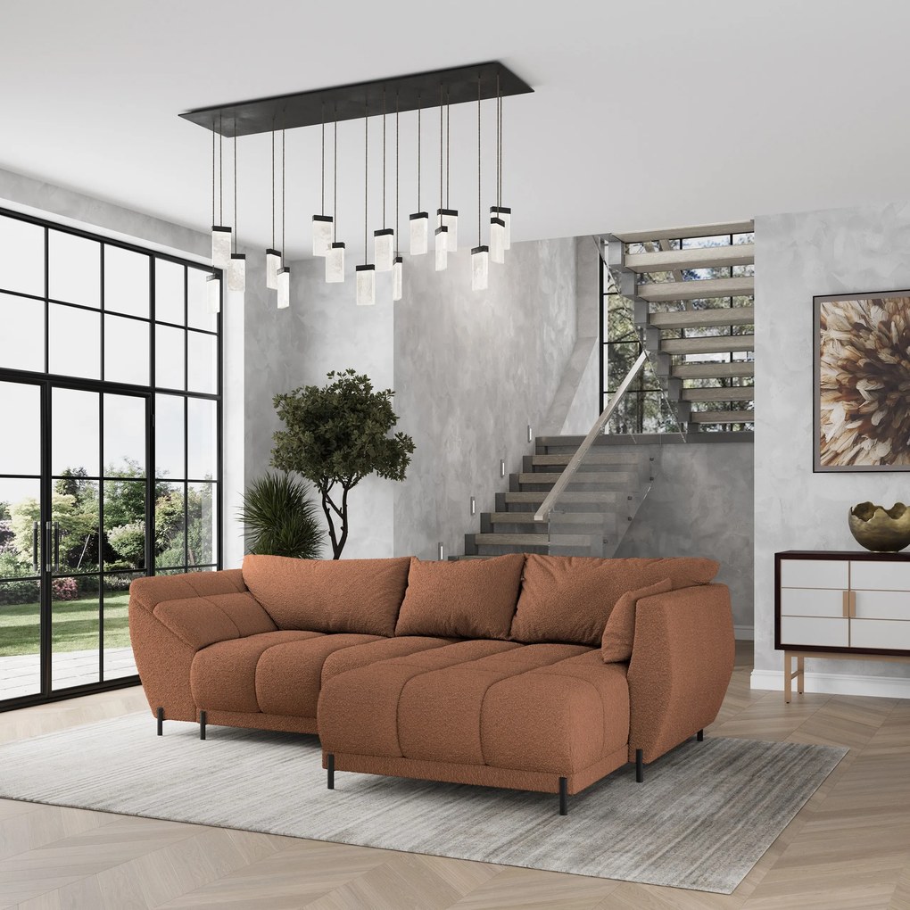 Masseno Narożnik VESTANO  z funkcją spania i pojemnikiem na pościel Narozniki L, Rozkładana sofa - Miedziany, QUELLE 54