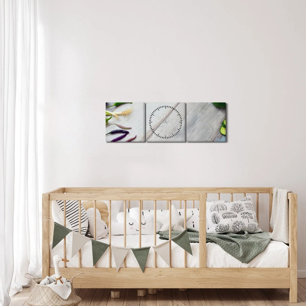 Obraz warzyw (z zegarem) (90x30 cm)