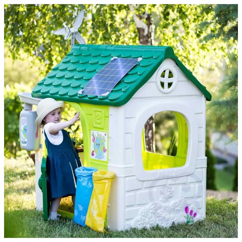 Feber domek ogrodowy eco karmnik segregacja odpadów imitacja panelu słonecznego