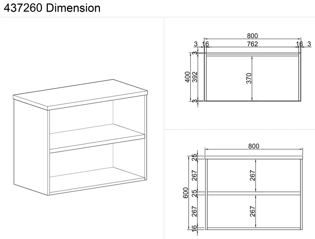 Nadstawka otwarta MIRELLI, 800 x 400 x 600 mm, brzoza